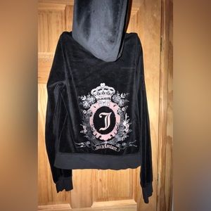 Juicy Couture black zip up velour hoodie size L